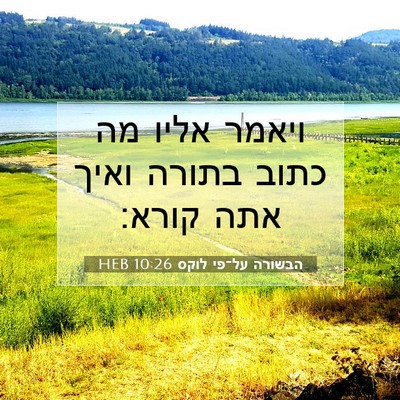 Picture 07 - הבשורה על־פי לוקס 10:26 HEB - ויאמר אליו מה כתוב בתורה - Bible Verse Picture