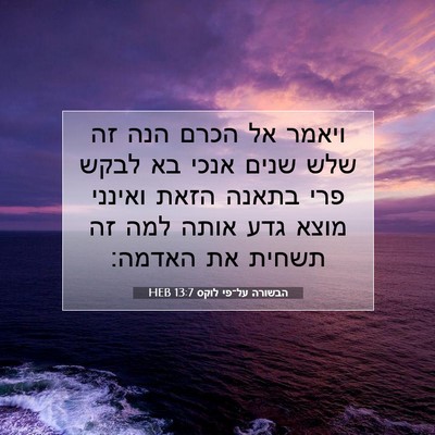 Picture 07 - הבשורה על־פי לוקס 13:7 HEB - ויאמר אל הכרם הנה זה שלש - Bible Verse Picture