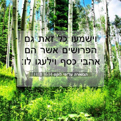 Picture 07 - הבשורה על־פי לוקס 16:14 HEB - וישמעו כל זאת גם הפרושים - Bible Verse Picture
