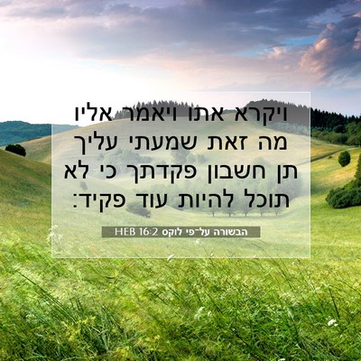 Picture 07 - הבשורה על־פי לוקס 16:2 HEB - ויקרא אתו ויאמר אליו מה זאת - Bible Verse Picture