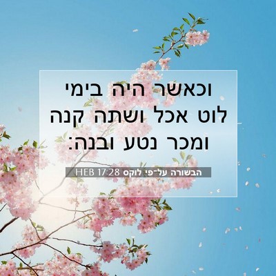 Picture 07 - הבשורה על־פי לוקס 17:28 HEB - וכאשר היה בימי לוט אכל ושתה - Bible Verse Picture
