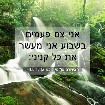 Picture 07 - הבשורה על־פי לוקס 18:12 HEB - אני צם פעמים בשבוע אני מעשר - Bible Verse Picture