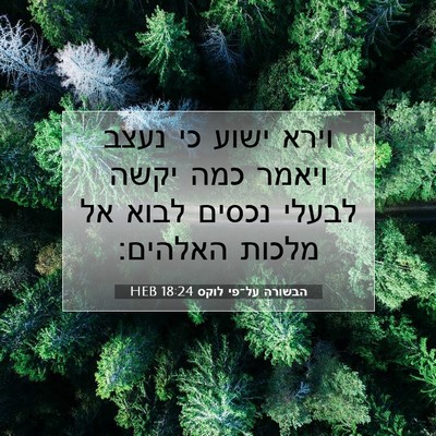 Picture 07 - הבשורה על־פי לוקס 18:24 HEB - וירא ישוע כי נעצב ויאמר כמה - Bible Verse Picture