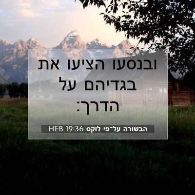 Picture 07 - הבשורה על־פי לוקס 19:36 HEB - ובנסעו הציעו את בגדיהם על - Bible Verse Picture