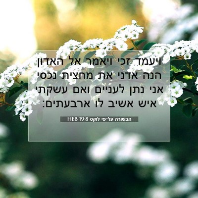 Picture 07 - הבשורה על־פי לוקס 19:8 HEB - ויעמד זכי ויאמר אל האדון - Bible Verse Picture