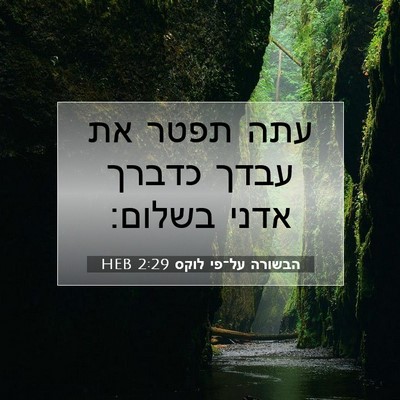 Picture 07 - הבשורה על־פי לוקס 2:29 HEB - עתה תפטר את עבדך כדברך אדני - Bible Verse Picture