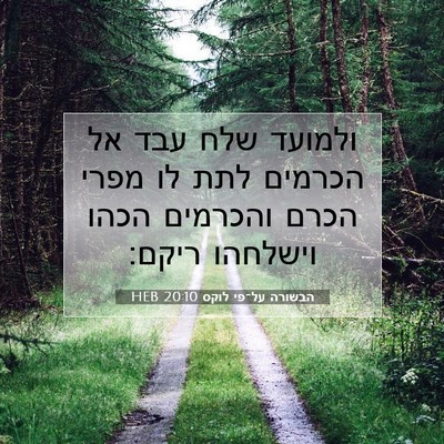 Picture 07 - הבשורה על־פי לוקס 20:10 HEB - ולמועד שלח עבד אל הכרמים - Bible Verse Picture