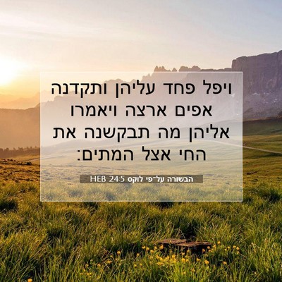 Picture 07 - הבשורה על־פי לוקס 24:5 HEB - ויפל פחד עליהן ותקדנה אפים - Bible Verse Picture