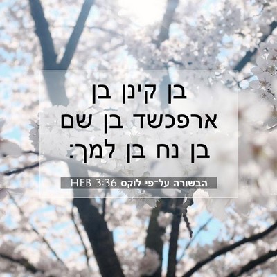 Picture 07 - הבשורה על־פי לוקס 3:36 HEB - בן קינן בן ארפכשד בן שם בן - Bible Verse Picture