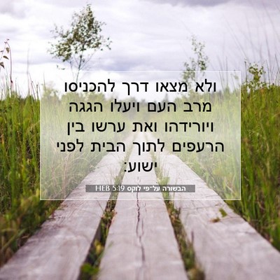Picture 07 - הבשורה על־פי לוקס 5:19 HEB - ולא מצאו דרך להכניסו מרב - Bible Verse Picture
