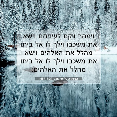 Picture 07 - הבשורה על־פי לוקס 5:25 HEB - וימהר ויקם לעיניהם וישא את - Bible Verse Picture
