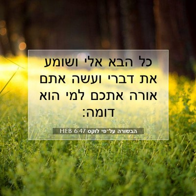 Picture 07 - הבשורה על־פי לוקס 6:47 HEB - כל הבא אלי ושומע את דברי - Bible Verse Picture