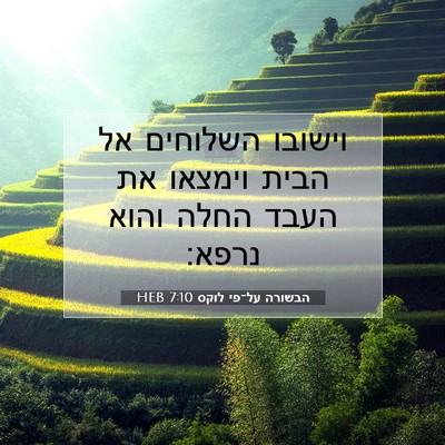 Picture 07 - הבשורה על־פי לוקס 7:10 HEB - וישובו השלוחים אל הבית - Bible Verse Picture