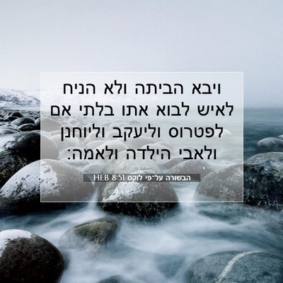 Picture 07 - הבשורה על־פי לוקס 8:51 HEB - ויבא הביתה ולא הניח לאיש - Bible Verse Picture