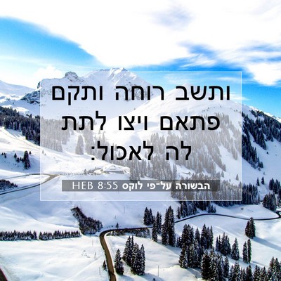 Picture 07 - הבשורה על־פי לוקס 8:55 HEB - ותשב רוחה ותקם פתאם ויצו - Bible Verse Picture