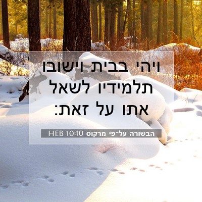 Picture 07 - הבשורה על־פי מרקוס 10:10 HEB - ויהי בבית וישובו תלמידיו - Bible Verse Picture