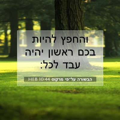 Picture 07 - הבשורה על־פי מרקוס 10:44 HEB - והחפץ להיות בכם ראשון יהיה - Bible Verse Picture