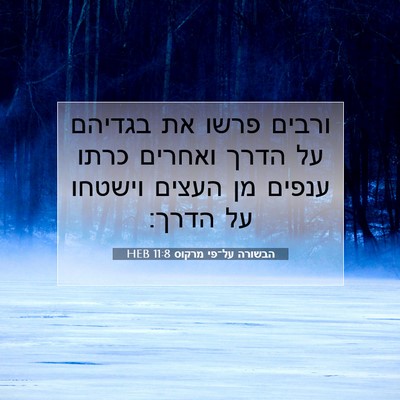 Picture 07 - הבשורה על־פי מרקוס 11:8 HEB - ורבים פרשו את בגדיהם על - Bible Verse Picture