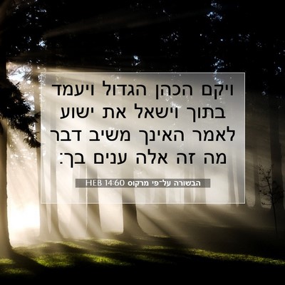 Picture 07 - הבשורה על־פי מרקוס 14:60 HEB - ויקם הכהן הגדול ויעמד בתוך - Bible Verse Picture
