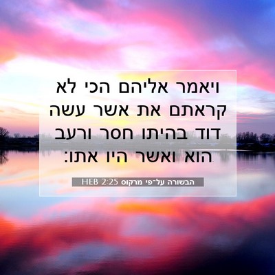 Picture 07 - הבשורה על־פי מרקוס 2:25 HEB - ויאמר אליהם הכי לא קראתם את - Bible Verse Picture