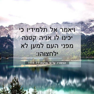 Picture 07 - הבשורה על־פי מרקוס 3:9 HEB - ויאמר אל תלמידיו כי יכינו - Bible Verse Picture