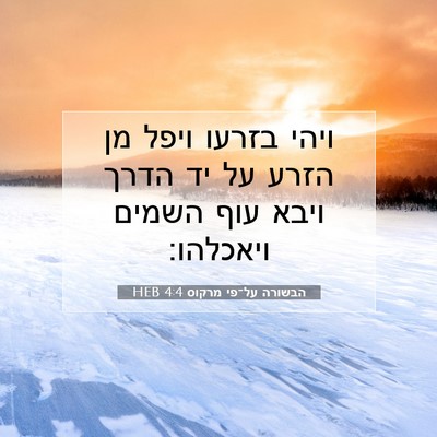 Picture 07 - הבשורה על־פי מרקוס 4:4 HEB - ויהי בזרעו ויפל מן הזרע על - Bible Verse Picture