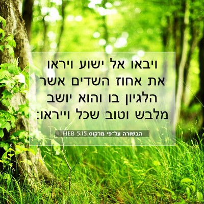 Picture 07 - הבשורה על־פי מרקוס 5:15 HEB - ויבאו אל ישוע ויראו את אחוז - Bible Verse Picture
