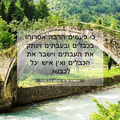 Picture 07 - הבשורה על־פי מרקוס 5:4 HEB - כי פעמים הרבה אסרוהו - Bible Verse Picture