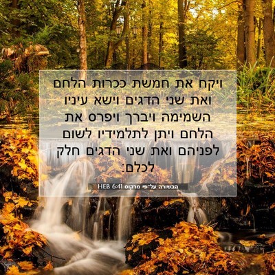 Picture 07 - הבשורה על־פי מרקוס 6:41 HEB - ויקח את חמשת ככרות הלחם ואת - Bible Verse Picture