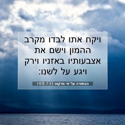 Picture 07 - הבשורה על־פי מרקוס 7:33 HEB - ויקח אתו לבדו מקרב ההמון - Bible Verse Picture