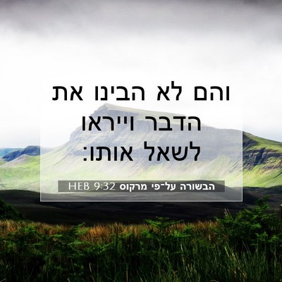 Picture 07 - הבשורה על־פי מרקוס 9:32 HEB - והם לא הבינו את הדבר וייראו - Bible Verse Picture