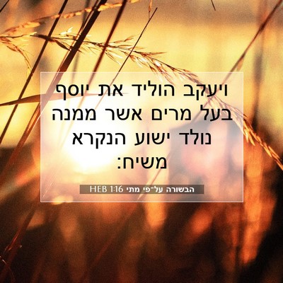 Picture 07 - הבשורה על־פי מתי 1:16 HEB - ויעקב הוליד את יוסף בעל - Bible Verse Picture