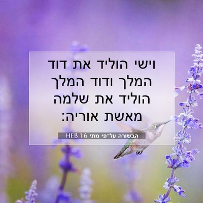 Picture 07 - הבשורה על־פי מתי 1:6 HEB - וישי הוליד את דוד המלך ודוד - Bible Verse Picture