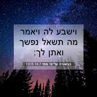 Picture 07 - הבשורה על־פי מתי 14:7 HEB - וישבע לה ויאמר מה תשאל נפשך - Bible Verse Picture