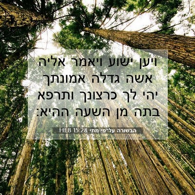 Picture 07 - הבשורה על־פי מתי 15:28 HEB - ויען ישוע ויאמר אליה אשה - Bible Verse Picture