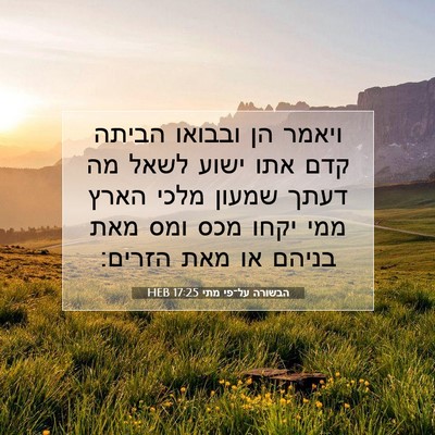Picture 07 - הבשורה על־פי מתי 17:25 HEB - ויאמר הן ובבואו הביתה קדם - Bible Verse Picture