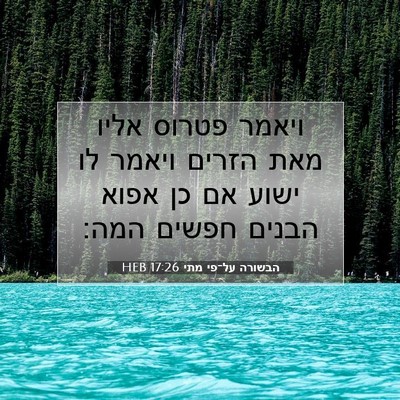 Picture 07 - הבשורה על־פי מתי 17:26 HEB - ויאמר פטרוס אליו מאת הזרים - Bible Verse Picture