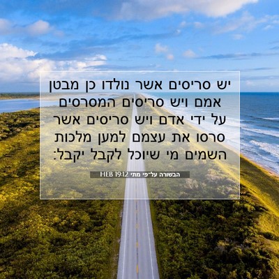 Picture 07 - הבשורה על־פי מתי 19:12 HEB - יש סריסים אשר נולדו כן מבטן - Bible Verse Picture