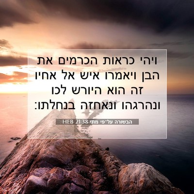 Picture 07 - הבשורה על־פי מתי 21:38 HEB - ויהי כראות הכרמים את הבן - Bible Verse Picture