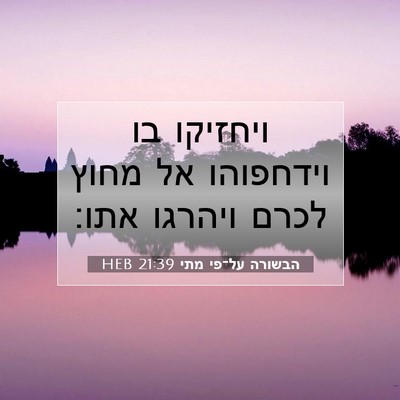 Picture 07 - הבשורה על־פי מתי 21:39 HEB - ויחזיקו בו וידחפוהו אל - Bible Verse Picture