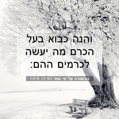 Picture 07 - הבשורה על־פי מתי 21:40 HEB - והנה כבוא בעל הכרם מה יעשה - Bible Verse Picture