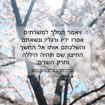Picture 07 - הבשורה על־פי מתי 22:13 HEB - ויאמר המלך למשרתים אסרו - Bible Verse Picture