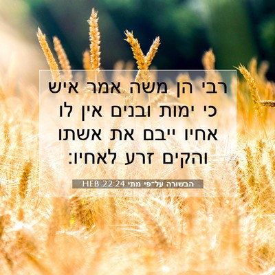 Picture 07 - הבשורה על־פי מתי 22:24 HEB - רבי הן משה אמר איש כי ימות - Bible Verse Picture