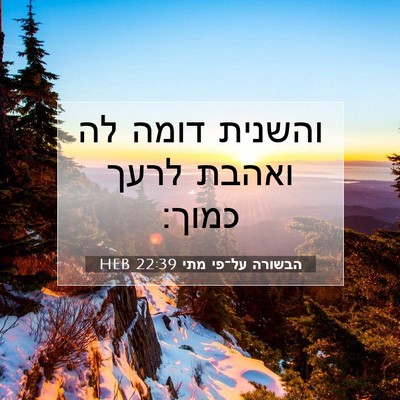 Picture 07 - הבשורה על־פי מתי 22:39 HEB - והשנית דומה לה ואהבת לרעך - Bible Verse Picture