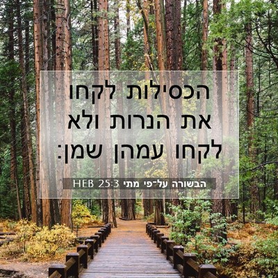 Picture 07 - הבשורה על־פי מתי 25:3 HEB - הכסילות לקחו את הנרות ולא - Bible Verse Picture
