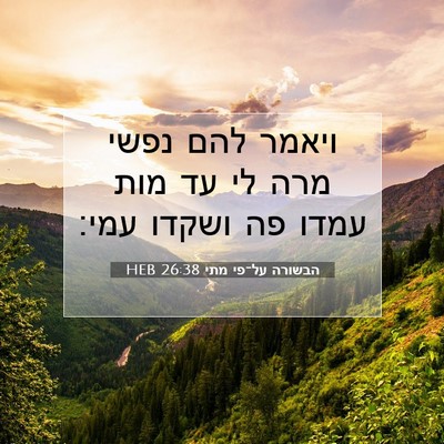 Picture 07 - הבשורה על־פי מתי 26:38 HEB - ויאמר להם נפשי מרה לי עד - Bible Verse Picture