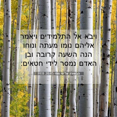 Picture 07 - הבשורה על־פי מתי 26:45 HEB - ויבא אל התלמידים ויאמר - Bible Verse Picture