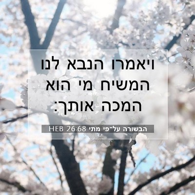 Picture 07 - הבשורה על־פי מתי 26:68 HEB - ויאמרו הנבא לנו המשיח מי - Bible Verse Picture