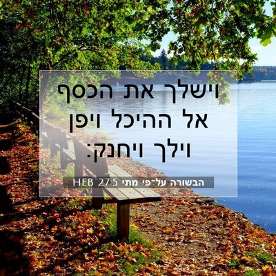 Picture 07 - הבשורה על־פי מתי 27:5 HEB - וישלך את הכסף אל ההיכל ויפן - Bible Verse Picture