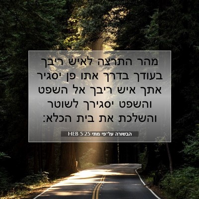 Picture 07 - הבשורה על־פי מתי 5:25 HEB - מהר התרצה לאיש ריבך בעודך - Bible Verse Picture